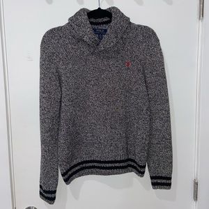 White cable Knit sweater shawl collar